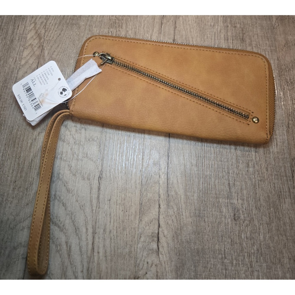 NWT FREE PEOPLE Distressed‎ Vegan Wallet brown studded boho
